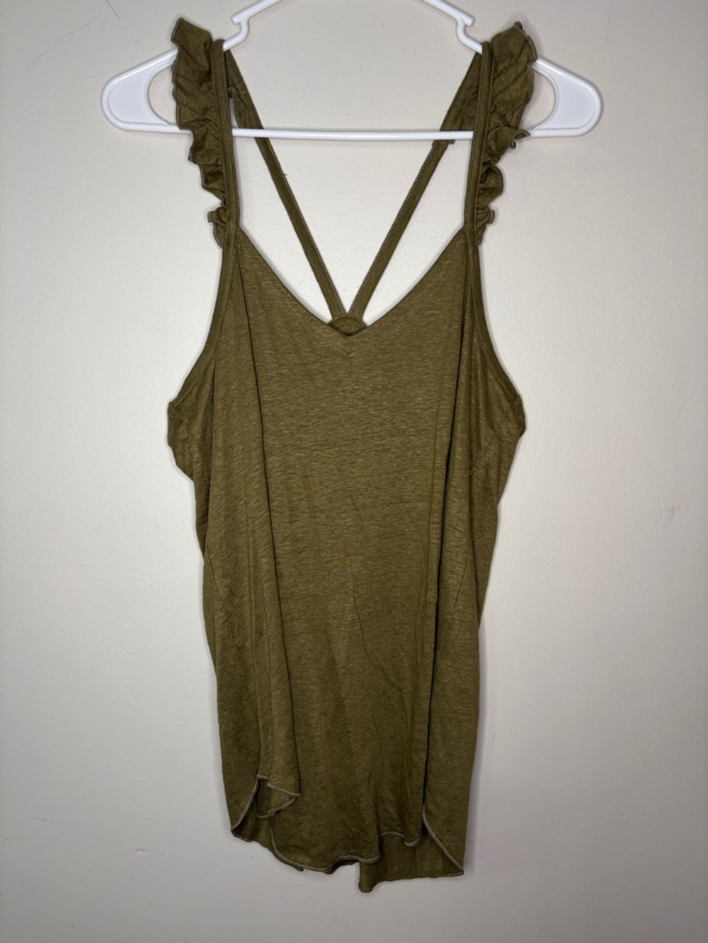 Chaser Olive Ruffle-Strap Tank Top - Picture 2 of 4